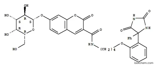 Molecular Structure of 73304-29-7 (N-[4-[2-(2,5-dioxo-4-phenylimidazolidin-4-yl)phenoxy]butyl]-7-(beta-D-galactopyranosyloxy)-2-oxo-2H-1-benzopyran-3-carboxamide)