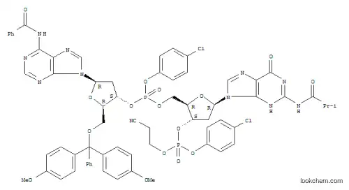 Molecular Structure of 73591-23-8 (3'-Guanylic acid,N-benzoyl-5'-O-[bis(4-methoxyphenyl)phenylmethyl]-P-(4-chlorophenyl)-2'-deoxyadenylyl-(3'&reg;5')-2'-deoxy-N-(2-methyl-1-oxopropyl)-,4-chlorophenyl 2-cyanoethyl ester (9CI))