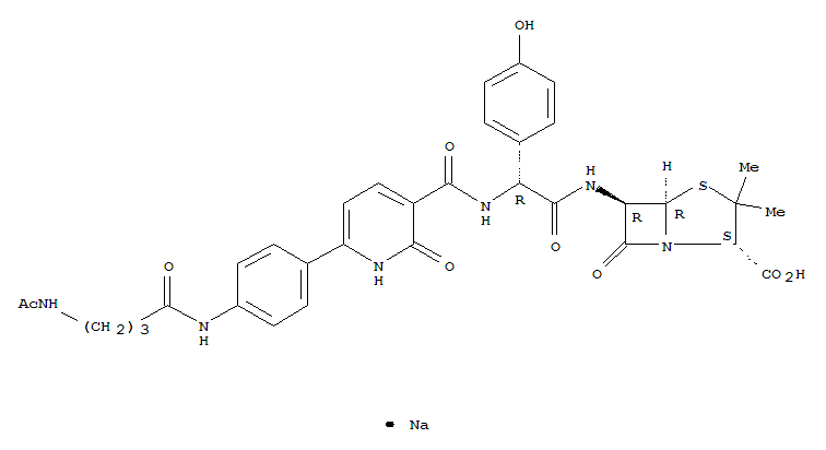 76880-59-6,4-Thia-1-azabicyclo[3.2.0]heptane-2-carboxylicacid,6-[[[[[6-[4-[[4-(acetylamino)-1-oxobutyl]amino]phenyl]-1,2-dihydro-2-oxo-3-pyridinyl]carbonyl]amino](4-hydroxyphenyl)acetyl]amino]-3,3-dimethyl-7-oxo-,monosodium salt, [2S-[2a,5a,6b(S*)]]- (9CI),