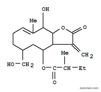 Molecular Structure of 80368-04-3 (2-Methylbutanoic acid [2,3,3a,4,5,6,7,8,11,11a-decahydro-11-hydroxy-6-hydroxymethyl-10-methyl-3-methylene-2-oxocyclodeca[b]furan-4-yl] ester)