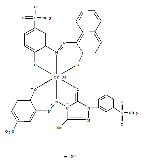 82457-11-2,Chromate(1-),[3-[4,5-dihydro-4-[2-[2-(hydroxy-kO)-5-nitrophenyl]diazenyl-kN1]-3-methyl-5-(oxo-kO)-1H-pyrazol-1-yl]benzenesulfonamidato(2-)][4-(hydroxy-kO)-3-[2-[2-(hydroxy-kO)-1-naphthalenyl]diazenyl-kN1]benzenesulfonamidato(2-)]-,hydrogen (1:1),Chromate(1-),[3-[4,5-dihydro-4-[(2-hydroxy-5-nitrophenyl)azo]-3-methyl-5-oxo-1H-pyrazol-1-yl]benzenesulfonamidato(2-)][4-hydroxy-3-[(2-hydroxy-1-naphthalenyl)azo]benzenesulfonamidato(2-)]-,hydrogen (9CI); Benzenesulfonamide,3-[4,5-dihydro-4-[(2-hydroxy-5-nitrophenyl)azo]-3-methyl-5-oxo-1H-pyrazol-1-yl]-,chromium complex; Benzenesulfonamide,4-hydroxy-3-[(2-hydroxy-1-naphthalenyl)azo]-, chromium complex