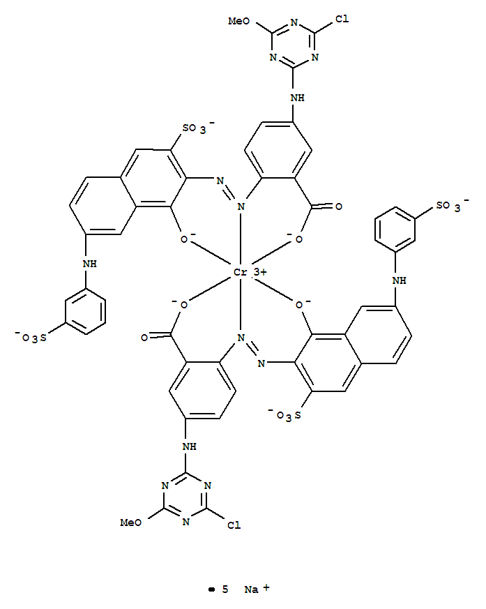 83984-90-1,Chromate(5-),bis[5-[(4-chloro-6-methoxy-1,3,5-triazin-2-yl)amino]-2-[[1-hydroxy-3-sulfo-7-[(3-sulfophenyl)amino]-2-naphthalenyl]azo]benzoato(4-)]-,pentasodium (9CI),Benzoicacid,5-[(4-chloro-6-methoxy-1,3,5-triazin-2-yl)amino]-2-[[1-hydroxy-3-sulfo-7-[(3-sulfophenyl)amino]-2-naphthalenyl]azo]-,chromium complex