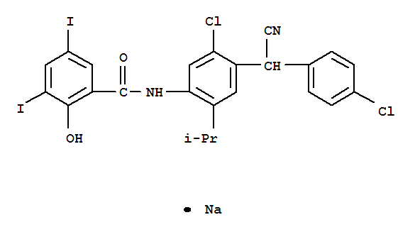 Benzamide,N-[5-chloro-4-[(4-chlorophenyl)cyanomethyl]-2-(1-methylethyl)phenyl]-2-hydroxy-3,5-diiodo-,sodium salt (1:1)