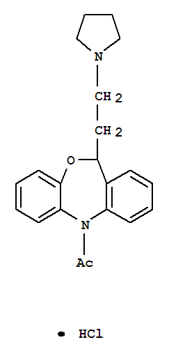86640-26-8,5-acetyl-11-(2-pyrrolidin-1-ylethyl)-5,11-dihydrodibenzo[b,e][1,4]oxazepine hydrochloride,Dibenz[b,e][1,4]oxazepine,5-acetyl-5,11-dihydro-11-[2-(1-pyrrolidinyl)ethyl]-, monohydrochloride (9CI);Dibenz[b,e][1,4]oxazepine, 5-acetyl-5,11-dihydro-11-[2-(1-pyrrolidinyl)ethyl]-,monohydrochloride, (?à)-