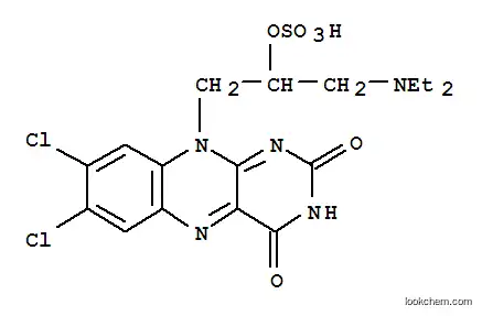 Molecular Structure of 93405-68-6 (3-(7,8-dichloro-2,4-dioxo-3,4-dihydrobenzo[g]pteridin-10(2H)-yl)-N,N-diethyl-2-hydroxypropan-1-aminium hydrogen sulfate)