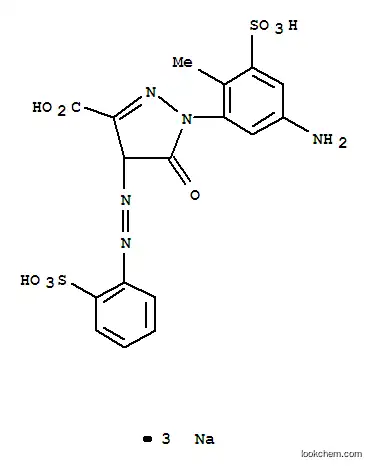 Molecular Structure of 93857-66-0 (trisodium 1-(5-amino-2-methyl-3-sulphonatophenyl)-4,5-dihydro-5-oxo-4-[(2-sulphonatophenyl)azo]-1H-pyrazole-3-carboxylate)