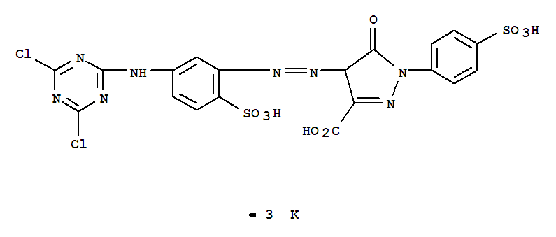 1H-Pyrazole-3-carboxylicacid,4-[2-[5-[(4,6-dichloro-1,3,5-triazin-2-yl)amino]-2-sulfophenyl]diazenyl]-4,5-dihydro-5-oxo-1-(4-sulfophenyl)-,potassium salt (1:3)
