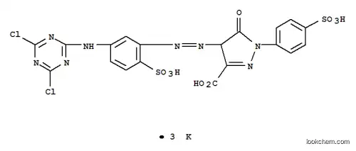 Molecular Structure of 97404-00-7 (trisodium 4-[[5-[(4,6-dichloro-1,3,5-triazin-2-yl)amino]-2-sulphonatophenyl]azo]-4,5-dihydro-5-oxo-1-(4-sulphonatophenyl)-1H-pyrazole-3-carboxylate)
