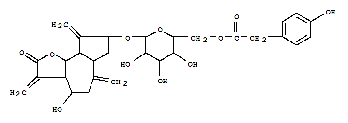 Molecular Structure of 100228-49-7 (Azuleno[4,5-b]furan-2(3H)-one,decahydro-4-hydroxy-8-[[6-O-[(4-hydroxyphenyl)acetyl]-b-D-glucopyranosyl]oxy]-3,6,9-tris(methylene)-,(3aR,4S,6aR,8S,9aR,9bR)- (9CI))