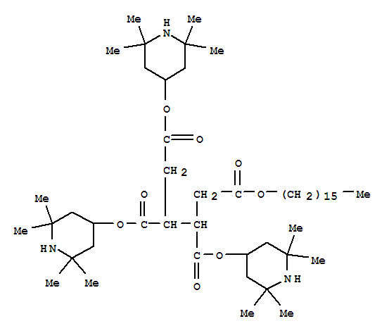 84696-74-2,1-hexadecyl 2,3,4-tris(2,2,6,6-tetramethyl-4-piperidyl) butane-1,2,3,4-tetracarboxylate,1-hexadecyl 2,3,4-tris(2,2,6,6-tetramethyl-4-piperidyl) butane-1,2,3,4-tetracarboxylate