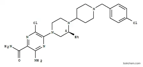 Molecular Structure of 906805-42-3 (Pyrazinecarboxamide, 3-amino-6-chloro-5-[(3S)-4-[1-[(4-chlorophenyl)methyl]-4-piperidinyl]-3-ethyl-1-piperazinyl]- (9CI))