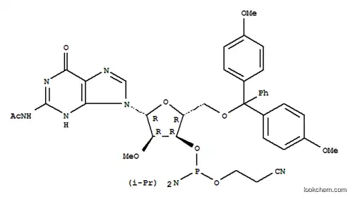 Molecular Structure of 909033-40-5 (N-Acetyl-5'-O-(4,4-dimethoxytrityl)-2'-O-methylguanosine-3'-(2-cyanoethyl-N,N-diisopropyl)phosphoramidite)