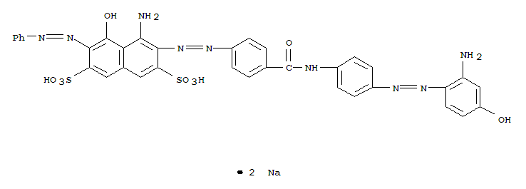 2,7-Naphthalenedisulfonicacid,4-amino-3-[2-[4-[[[4-[2-(2-amino-4-hydroxyphenyl)diazenyl]phenyl]amino]carbonyl]phenyl]diazenyl]-5-hydroxy-6-(2-phenyldiazenyl)-,sodium salt (1:2)