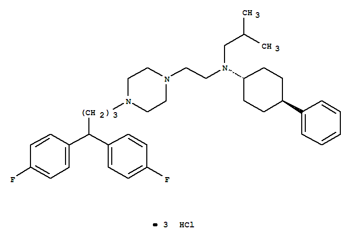 63698-44-2,1-Piperazineethanamine,4-[4,4-bis(4-fluorophenyl)butyl]-N-(2-methylpropyl)-N-(4-phenylcyclohexyl)-,trihydrochloride, trans- (9CI),