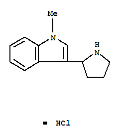 63938-59-0,2-(1-methyl-1H-indol-3-yl)pyrrolidinium chloride,1H-Indole,1-methyl-3-(2-pyrrolidinyl)-, monohydrochloride (9CI)