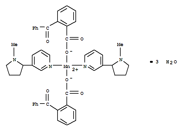 64092-22-4,manganese(2+) bis[2-(phenylcarbonyl)benzoate] bis[3-(1-methylpyrrolidin-2-yl)pyridine] (1:2) trihydrate,Benzoicacid, 2-benzoyl-, manganese complex; Pyridine, 3-(1-methyl-2-pyrrolidinyl)-,manganese complex
