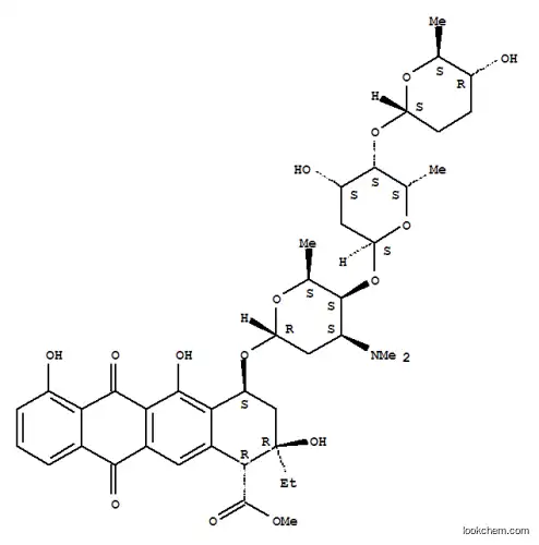 Molecular Structure of 64431-68-1 (methyl (1R,2R,4S)-2-ethyl-2,5,7-trihydroxy-6,11-dioxo-4-{[2,3,6-trideoxy-4-O-{2,6-dideoxy-4-O-[(2S,5R,6S)-5-hydroxy-6-methyltetrahydro-2H-pyran-2-yl]-alpha-L-lyxo-hexopyranosyl}-3-(dimethylamino)-alpha-L-lyxo-hexopyranosyl]oxy}-1,2,3,4,6,11-hexahydrotetra)