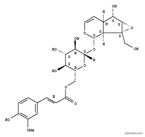 Molecular Structure of 64461-95-6 ([(1aS)-1a,1bα,2,5aα,6,6aβ-Hexahydro-6α-[(E)-3-(4-hydroxy-3-methoxyphenyl)propenoyloxy]-1aβ-(hydroxymethyl)oxireno[4,5]cyclopenta[1,2-c]pyran-2α-yl]β-D-glucopyranoside)