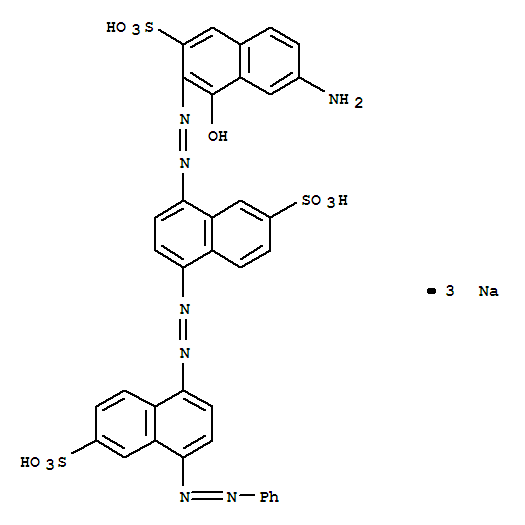 6476-10-4,2-Naphthalenesulfonic acid, 8-[(7-amino-1-hydroxy-3-sulfo- 2-naphthalenyl)azo]-5-[[4-(phenylazo)-6-sulfo -1-naphthalenyl]azo]-, trisodium salt,2-Naphthalenesulfonicacid,8-[(7-amino-1-hydroxy-3-sulfo-2-naphthalenyl)azo]-5-[[4-(phenylazo)-6-sulfo-1-naphthalenyl]azo]-,trisodium salt (9CI); 2-Naphthalenesulfonic acid,8-[(7-amino-1-hydroxy-3-sulfo-2-naphthyl)azo]-8'-(phenylazo)-5,5'-azodi-,trisodium salt (8CI)
