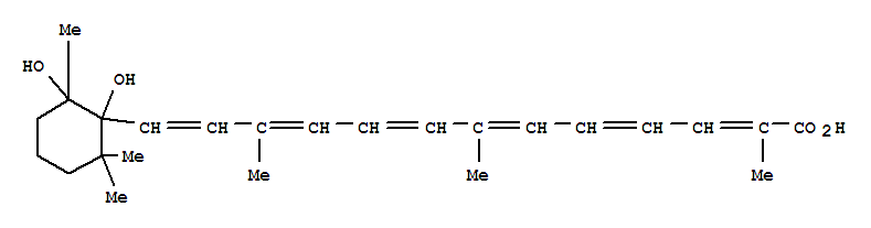 64803-86-7,(5R,6R)-5,6-Dihydroxy-5,6-dihydro-12'-apo-β,ψ-caroten-12'-oic acid,12'-Apo-b,y-carotenoic acid, 5,6-dihydro-5,6-dihydroxy-,(5R,6R)-; 2,4,6,8,10,12-Tridecahexaenoic acid,13-(1,2-dihydroxy-2,6,6-trimethylcyclohexyl)-2,7,11-trimethyl-, [1R-[1a,1(2E,4E,6E,8E,10E,12E),2b]]-; Aeginetin; Polyene E