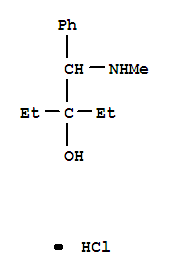 6949-66-2,3-[(methylamino)(phenyl)methyl]pentan-3-ol,Benzeneethanol,a,a-diethyl-b-(methylamino)-, hydrochloride (9CI); Phenethyl alcohol, a,a-diethyl-b-(methylamino)-, hydrochloride (7CI); NSC 22883