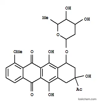 Molecular Structure of 69779-23-3 (3-acetyl-3,5,12-trihydroxy-10-methoxy-6,11-dioxo-1,2,3,4,6,11-hexahydrotetracen-1-yl 2,6-dideoxyhexopyranoside)
