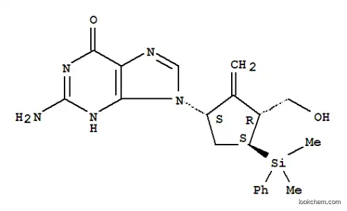 Molecular Structure of 701278-07-1 (2-Amino-9-[(1S,3R,4S)-4-(dimethylphenylsilyl)-3-(hydroxymethyl)-2-methylenecyclopentyl]-1,9-dihydro-6H-purin-6-one)
