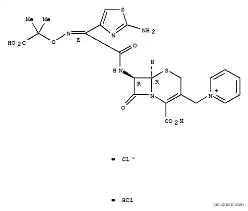 Molecular Structure of 73547-70-3 (1-[[(6R,7R)-7-[[(2Z)-(2-Amino-4-thiazolyl)[(1-carboxy-1-methylethoxy)imino]acetyl]amino]-2-carboxy-8-oxo-5-thia-1-azabicyclo[4.2.0]oct-2-en-3-yl]methyl]pyridinium chloride monohydrochloride)