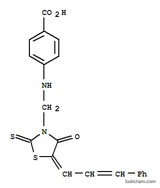 Molecular Structure of 86650-15-9 (4-(((5-(3-Phenyl-2-propenylidene)-4-oxo-2-thioxothiazolidin-3-yl)methy l)amino)benzoic acid)