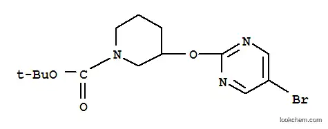 Molecular Structure of 914347-76-5 (3-(5-BROMOPYRIMIDIN-2-YLOXY)PIPERIDINE-1-CARBOXYLIC ACID TERT-BUTYL ESTER)