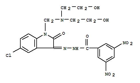 Molecular Structure of 100757-13-9 (Benzoic acid,3,5-dinitro-,2-[1-[[bis(2-hydroxyethyl)amino]methyl]-5-chloro-1,2-dihydro-2-oxo-3H-indol-3-ylidene]hydrazide)