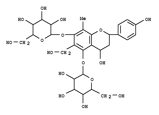 Molecular Structure of 101395-03-3 (b-D-Glucopyranoside,(2R,4S)-3,4-dihydro-4-hydroxy-6-(hydroxymethyl)-2-(4-hydroxyphenyl)-8-methyl-2H-1-benzopyran-5,7-diylbis-)