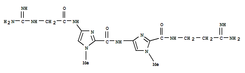 Molecular Structure of 101772-42-3 (1H-Imidazole-2-carboxamide,4-[[2-[(aminoiminomethyl)amino]acetyl]amino]-N-[2-[[(3-amino-3-iminopropyl)amino]carbonyl]-1-methyl-1H-imidazol-4-yl]-1-methyl-)
