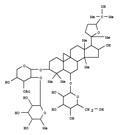 Molecular Structure of 101843-85-0 (b-D-Glucopyranoside, (3b,6a,16b,20R,24S)-3-[[3-O-acetyl-2-O-(6-deoxy-a-L-mannopyranosyl)-b-D-xylopyranosyl]oxy]-20,24-epoxy-16,25-dihydroxy-9,19-cyclolanostan-6-yl(9CI))