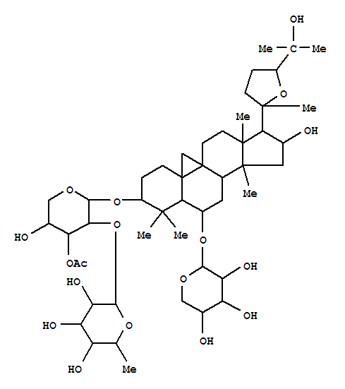Molecular Structure of 101843-87-2 (b-D-Xylopyranoside, (3b,6a,16b,20R,24S)-20,24-epoxy-16,25-dihydroxy-6-(b-D-xylopyranosyloxy)-9,19-cyclolanostan-3-yl2-O-(6-deoxy-a-L-mannopyranosyl)-,3-acetate)