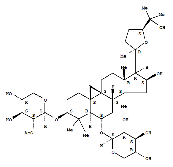 Molecular Structure of 101843-88-3 (b-D-Xylopyranoside, (3b,6a,16b,20R,24S)-3-[(2-O-acetyl-b-D-xylopyranosyl)oxy]-20,24-epoxy-16,25-dihydroxy-9,19-cyclolanostan-6-yl)