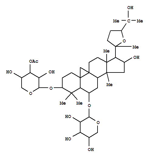 Molecular Structure of 101843-89-4 (b-D-Xylopyranoside, (3b,6a,16b,20R,24S)-3-[(3-O-acetyl-b-D-xylopyranosyl)oxy]-20,24-epoxy-16,25-dihydroxy-9,19-cyclolanostan-6-yl)