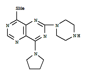 Molecular Structure of 101850-24-2 (Pyrimido[5,4-d]pyrimidine,8-(methylthio)-2-(1-piperazinyl)-4-(1-pyrrolidinyl)-)