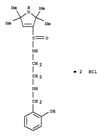 Molecular Structure of 102131-90-8 (1H-Pyrrole-3-carboxamide,2,5-dihydro-N-[2-[[(2-hydroxyphenyl)methyl]amino]ethyl]-2,2,5,5-tetramethyl-,hydrochloride (1:2))