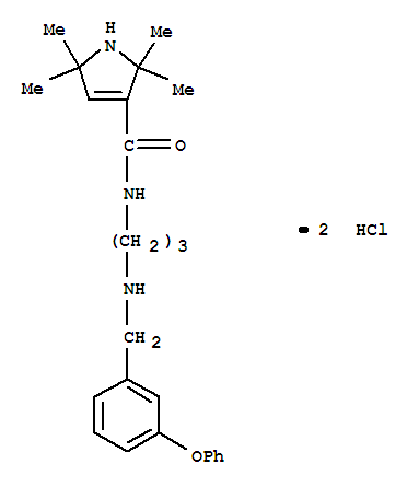 Molecular Structure of 102131-93-1 (1H-Pyrrole-3-carboxamide,2,5-dihydro-2,2,5,5-tetramethyl-N-[3-[[(3-phenoxyphenyl)methyl]amino]propyl]-,hydrochloride (1:2))