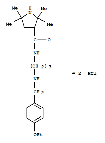 Molecular Structure of 102131-94-2 (1H-Pyrrole-3-carboxamide,2,5-dihydro-2,2,5,5-tetramethyl-N-[3-[[(4-phenoxyphenyl)methyl]amino]propyl]-,hydrochloride (1:2))