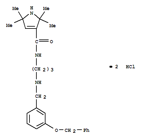 Molecular Structure of 102131-96-4 (1H-Pyrrole-3-carboxamide,2,5-dihydro-2,2,5,5-tetramethyl-N-[3-[[[3-(phenylmethoxy)phenyl]methyl]amino]propyl]-,hydrochloride (1:2))