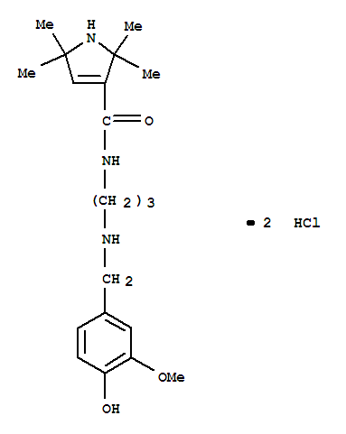 Molecular Structure of 102132-04-7 (1H-Pyrrole-3-carboxamide,2,5-dihydro-N-[3-[[(4-hydroxy-3-methoxyphenyl)methyl]amino]propyl]-2,2,5,5-tetramethyl-,hydrochloride (1:2))