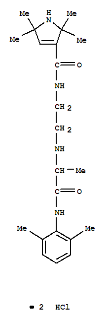 Molecular Structure of 102132-22-9 (1H-Pyrrole-3-carboxamide,N-[2-[[2-[(2,6-dimethylphenyl)amino]-1-methyl-2-oxoethyl]amino]ethyl]-2,5-dihydro-2,2,5,5-tetramethyl-,hydrochloride (1:2))