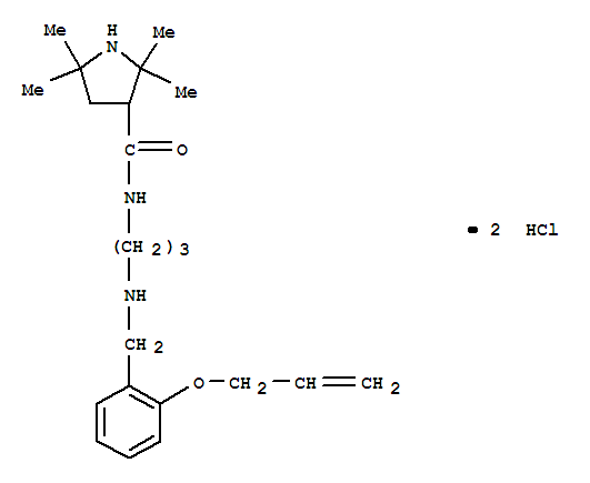 Molecular Structure of 102132-39-8 (3-Pyrrolidinecarboxamide,2,2,5,5-tetramethyl-N-[3-[[[2-(2-propen-1-yloxy)phenyl]methyl]amino]propyl]-,hydrochloride (1:2))