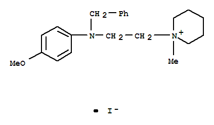Molecular Structure of 102207-17-0 (Piperidinium,1-[2-[(4-methoxyphenyl)(phenylmethyl)amino]ethyl]-1-methyl-, iodide (1:1))