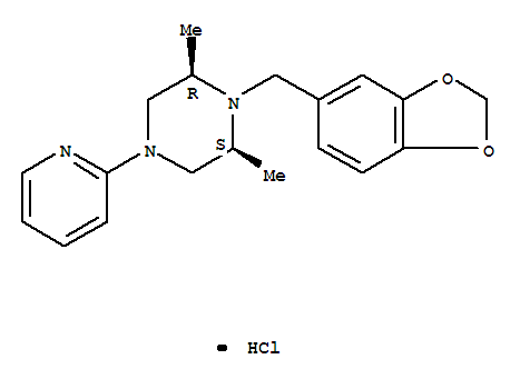 Molecular Structure of 102233-09-0 (Piperazine,1-(1,3-benzodioxol-5-ylmethyl)-2,6-dimethyl-4-(2-pyridinyl)-,monohydrochloride, cis- (9CI))