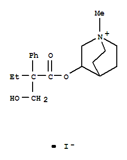 Molecular Structure of 102338-74-9 (1-Azoniabicyclo[2.2.2]octane,3-[2-(hydroxymethyl)-1-oxo-2-phenylbutoxy]-1-methyl-, iodide (1:1))