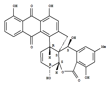Molecular Structure of 102349-24-6 (Benzo[e]naphtho[2',3':5,6]fluoreno[1,9a-b]oxepin-5,10,19(15H)-trione,5c,8,8a,16-tetrahydro-1,8,11,15,18-pentahydroxy-13-methyl-,(5cR,8R,8aS,15S,15aS)-rel-(+)-)