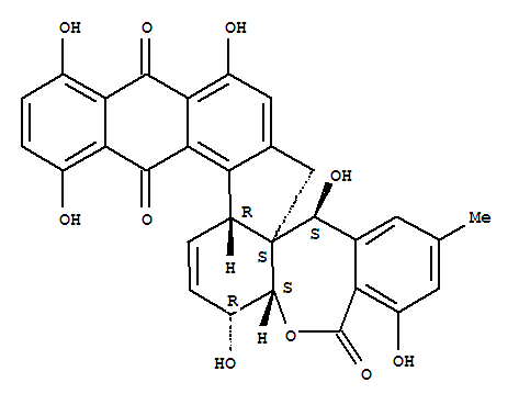 Molecular Structure of 102349-31-5 (Benzo[e]naphtho[2',3':5,6]fluoreno[1,9a-b]oxepin-5,10,19(15H)-trione,5c,8,8a,16-tetrahydro-1,4,8,11,15,18-hexahydroxy-13-methyl-,(5cR,8R,8aS,15S,15aS)-rel-(+)-)